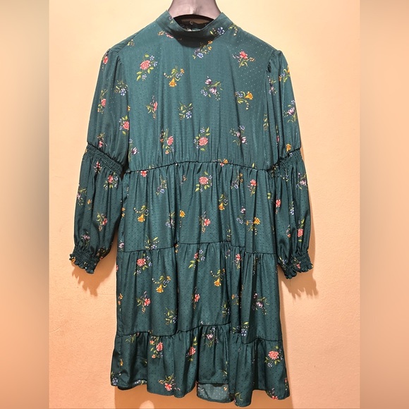 ZARA GreenPrint Mini Floral Dress Size S High Neck NWT. - Picture 9 of 10